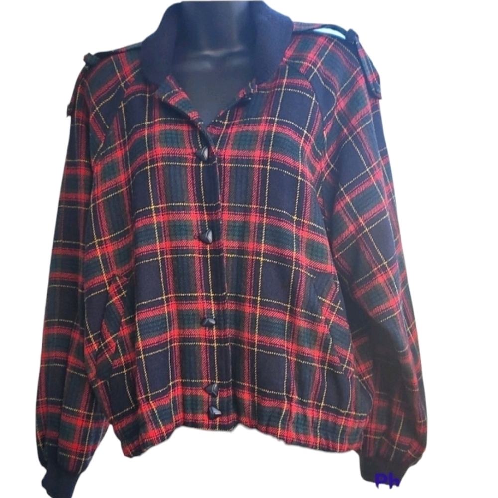 Conrad C Vintage Tartan Plaid Red and Navy Jacket Small Fits Large